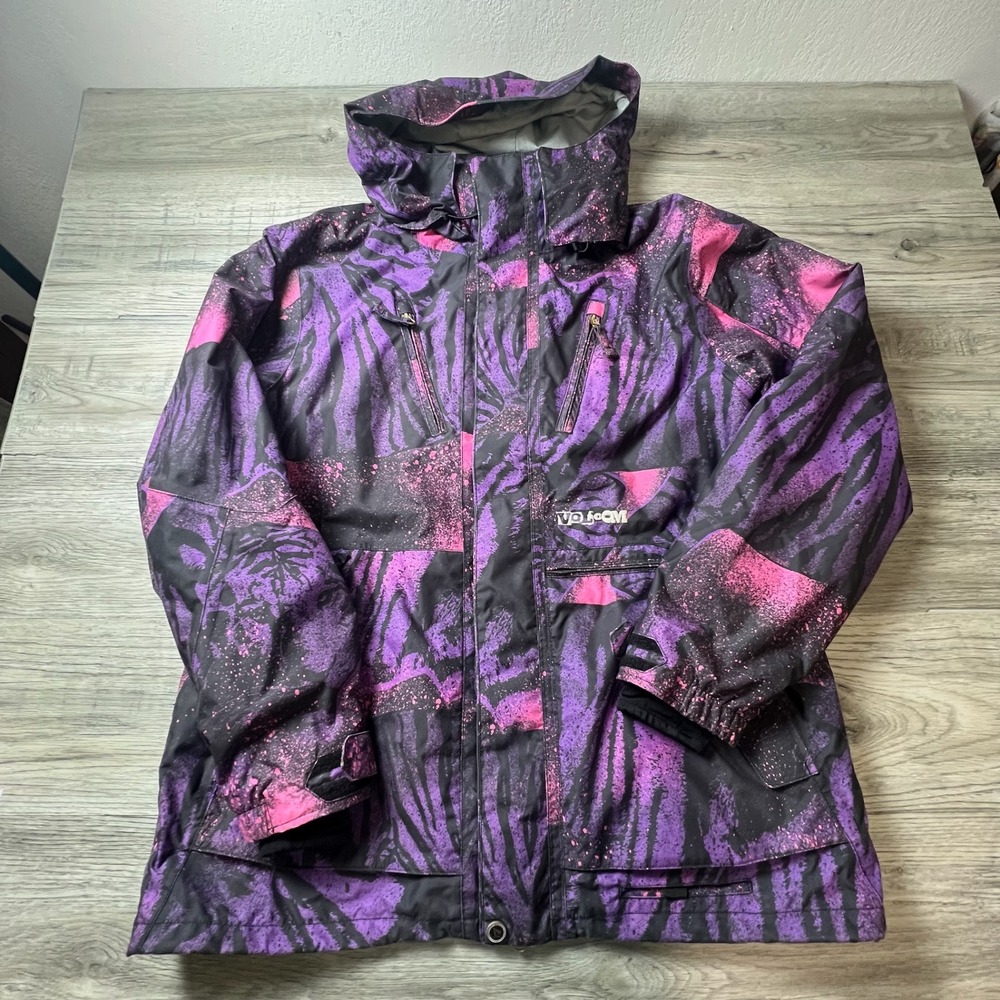 Volcom Nimbus Snowboard Jacket Mens Large Purple Pink Tiger Stripe 20k/20k R23